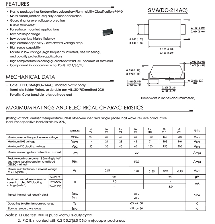 2A 60V Schottky Diodes 