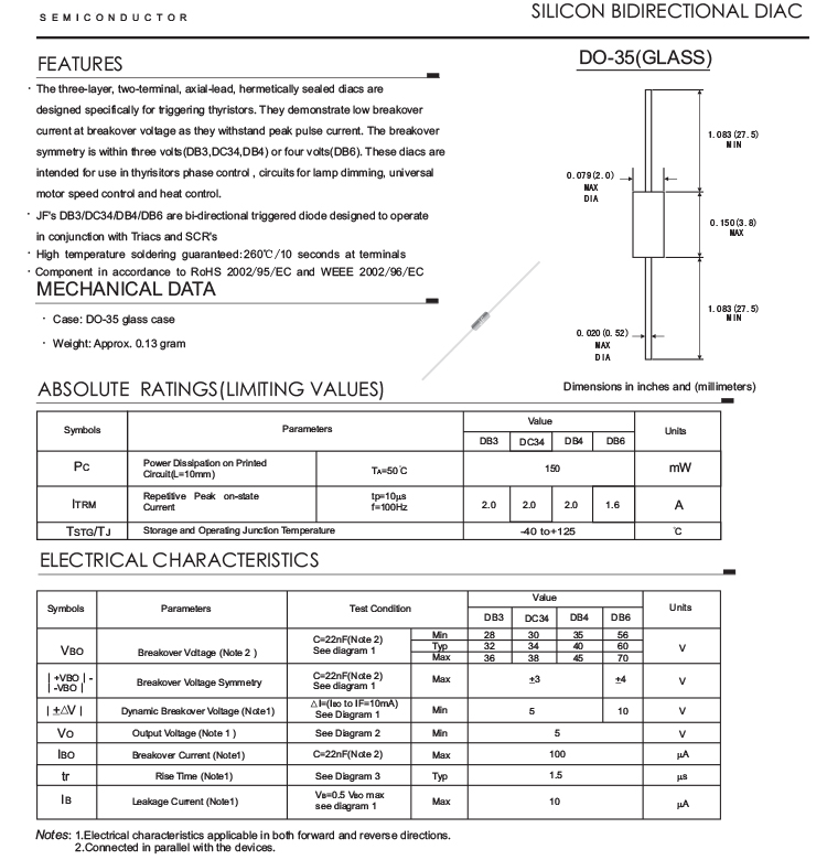 Bidirectional Diac Trigger Diode 