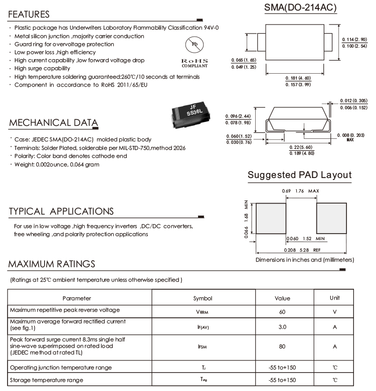 3A 60V Low Vf Rectifier Diode 