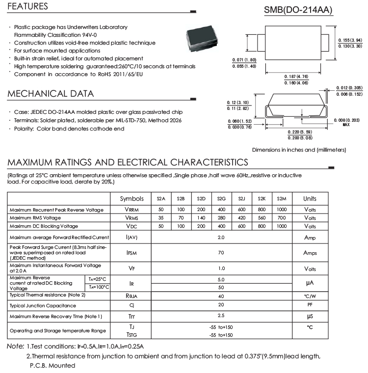 S2M General Purpose Rectifier Diode 