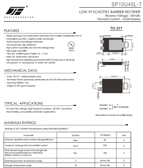 10A 45V Low VF Schottky Diode 