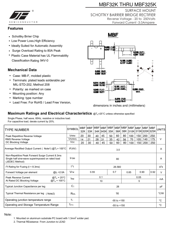 MBF320K Schottky Bridge Rectifier 