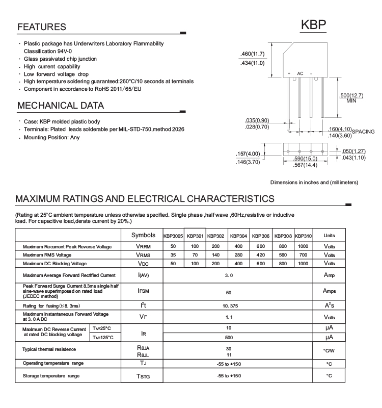 KBP310 3A Bridge Rectifier Diode 