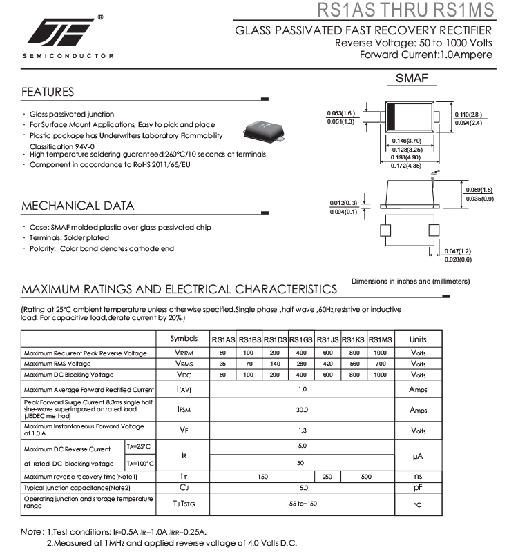 Ultrathin RS1J Diode 