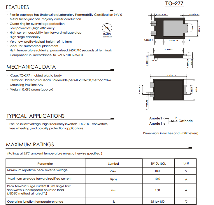 Low VF Drop Schottky Rectifier Diode 