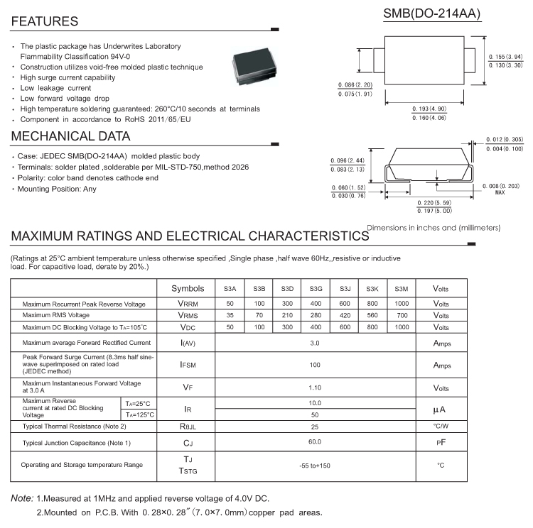 3A 1000V Gernaral Rectifier Diode