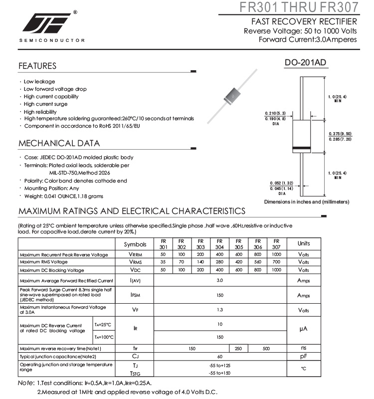 FR307 DO201AD Rectifier Diode