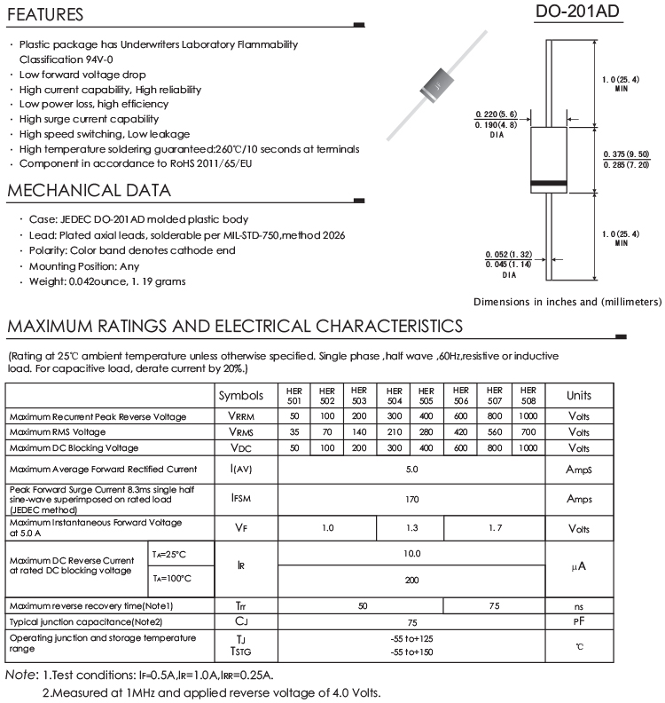 HER508 5A 1000V Diode