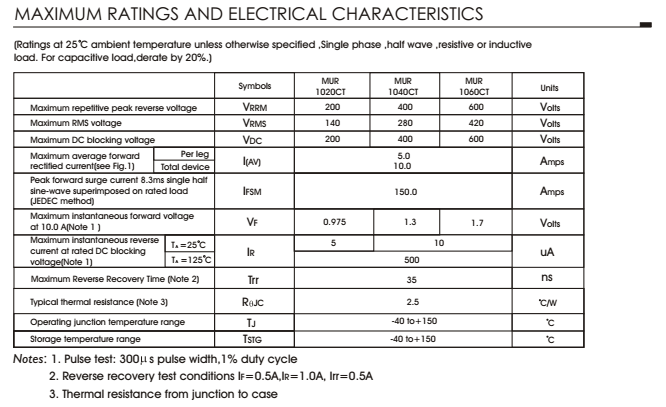 MUR1020CT MUR1040CT Diode 