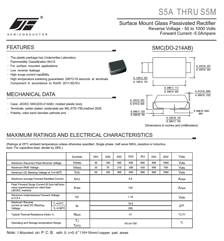 5A 1KV GPP Rectifier Diode 