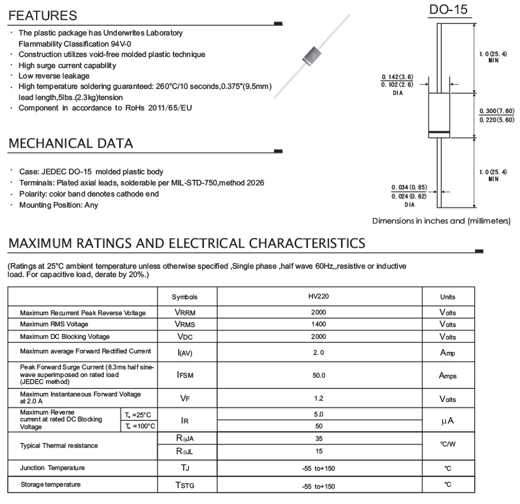 HV220 2A 2KV General Purpose Diode