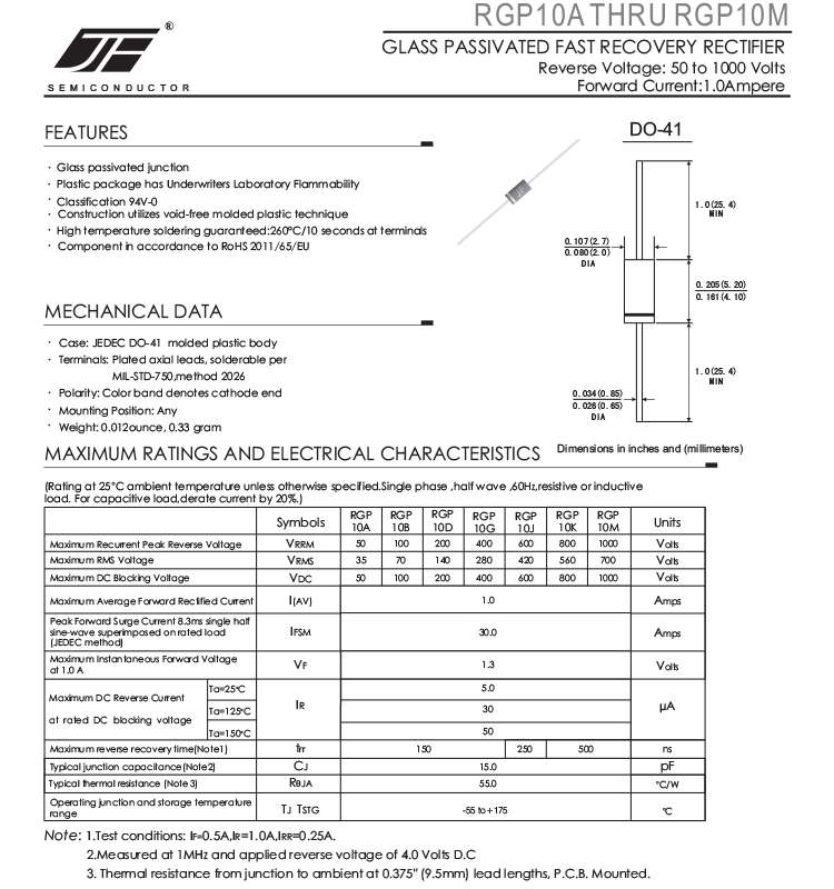 DO-41 RGP10M Rectifier Diode