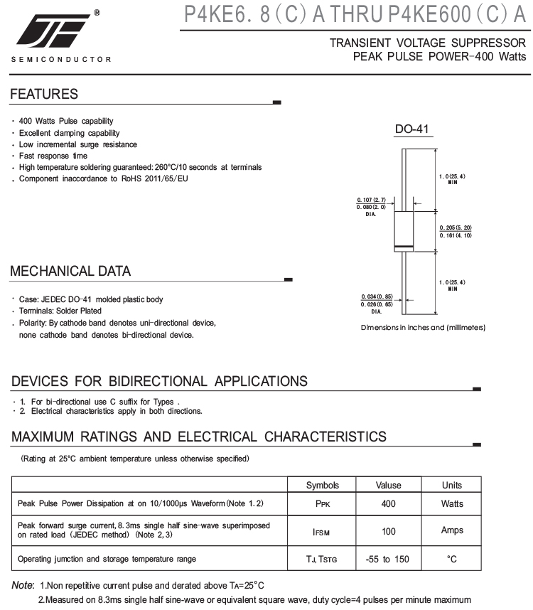 P4KE Series 400 Watts TVS 