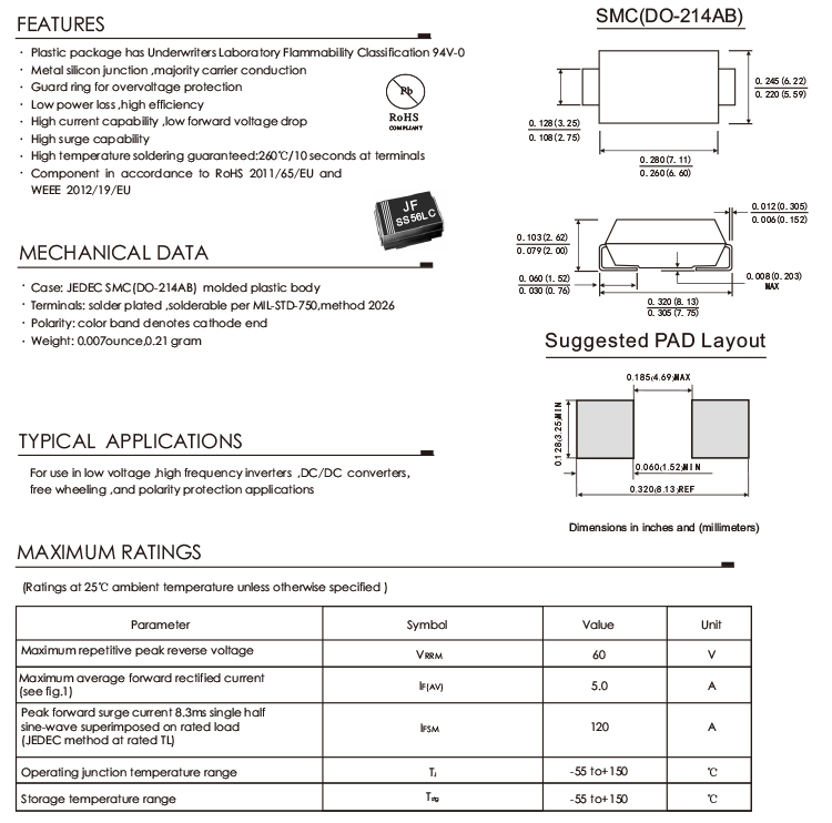 5A 60V Low Vf Drop Schottky Diode 