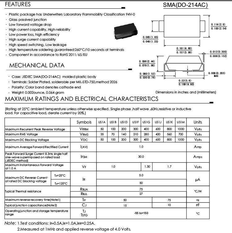 US1M High Efficiency Diode 