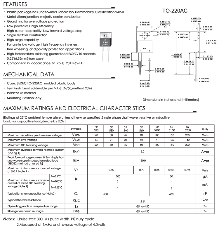 DO-201AD 5A Schottky Rectifier Diode