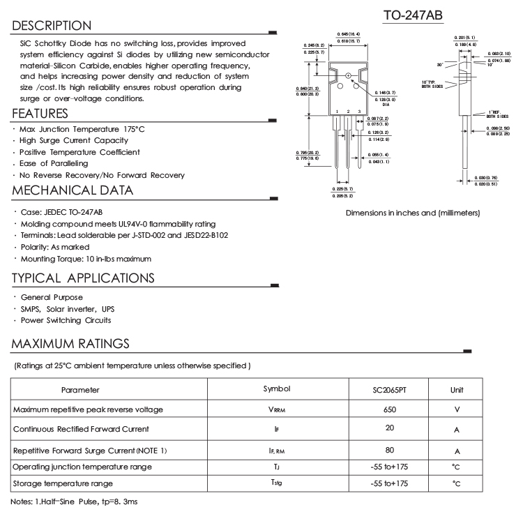 650V SIC Schottky Diode 