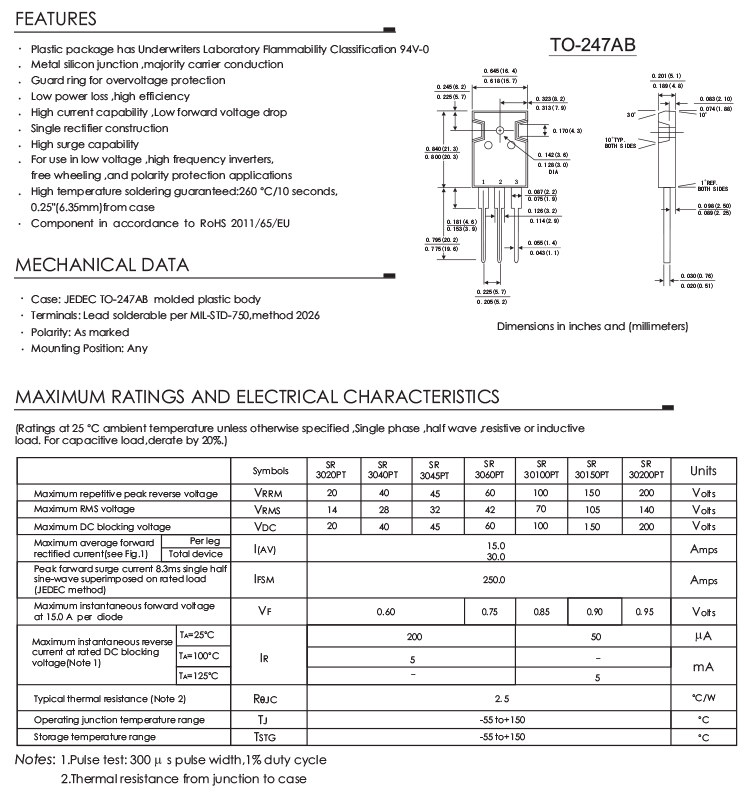 30A Power Schottky Rectifier Diodes 