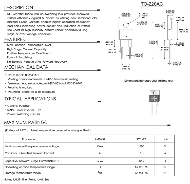 1200V 15A SIC Schottky Diode