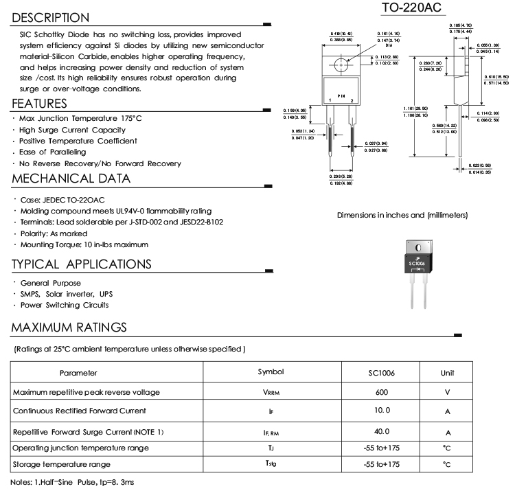 10A 600V SC1006 SIC Diode 