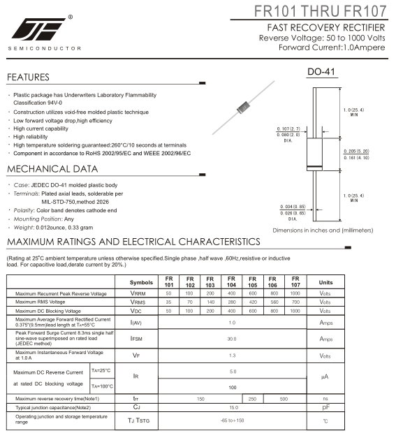 1.0A FR107 Rectifier Diode 