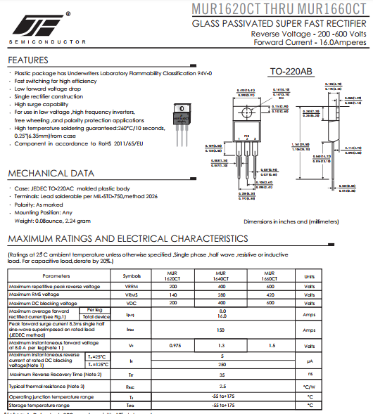 16A 200V Ultrafast Diode