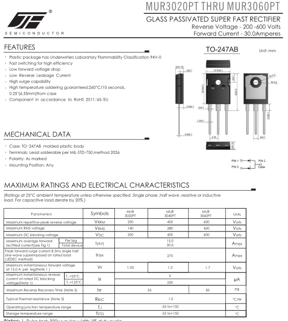 MUR3060PT Ultrafast Rectifier Diode 